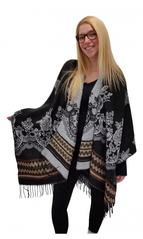 Poncho imprimé au bas brun collection style