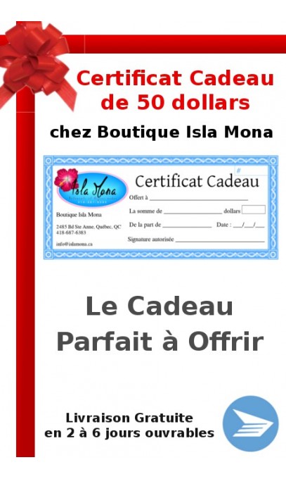 Certificat Cadeau De 50$ Avec Livraison Gratuite - Boutique Isla Mona