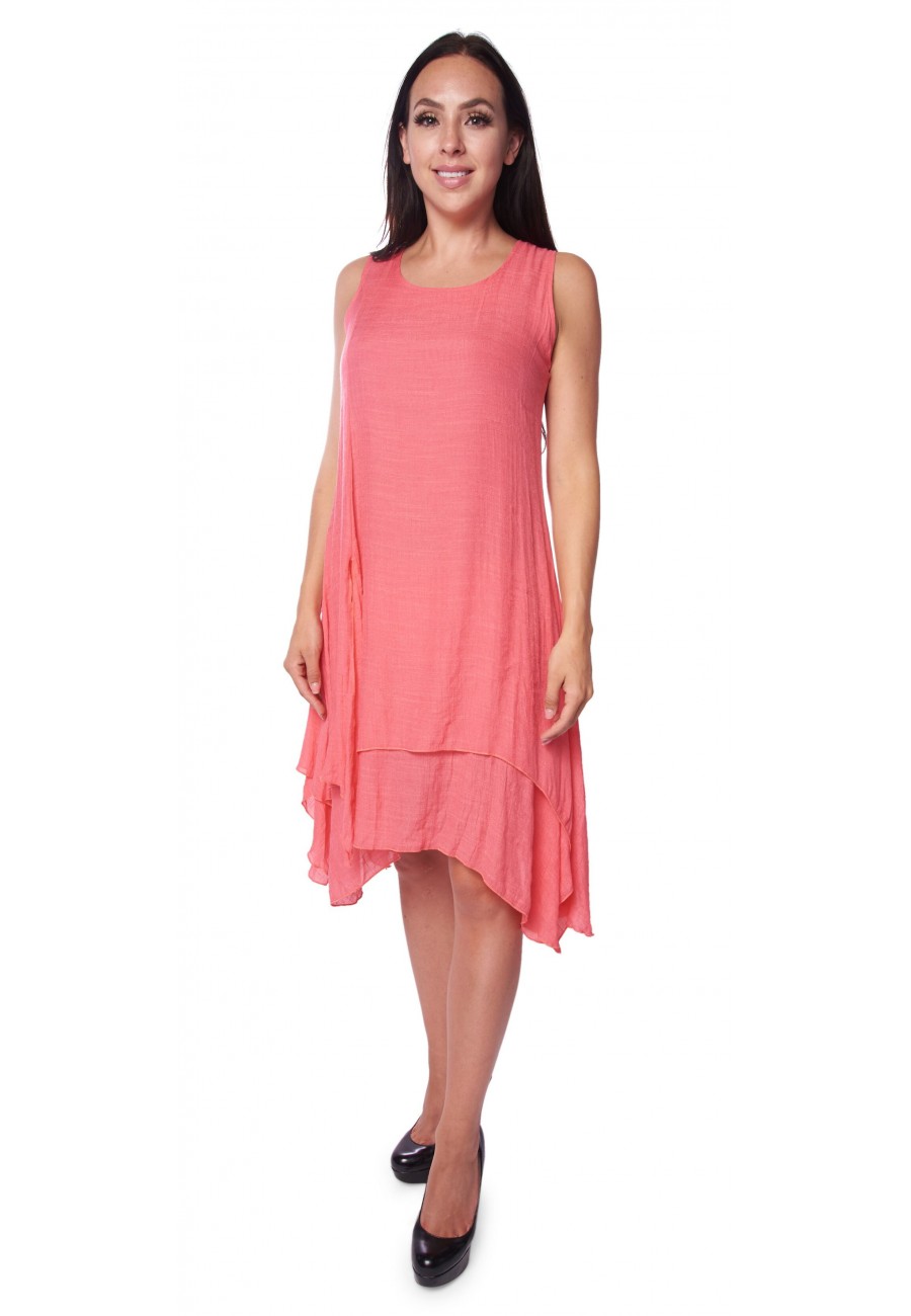 Hyper light fabric dress Coral color - Boutique Isla Mona