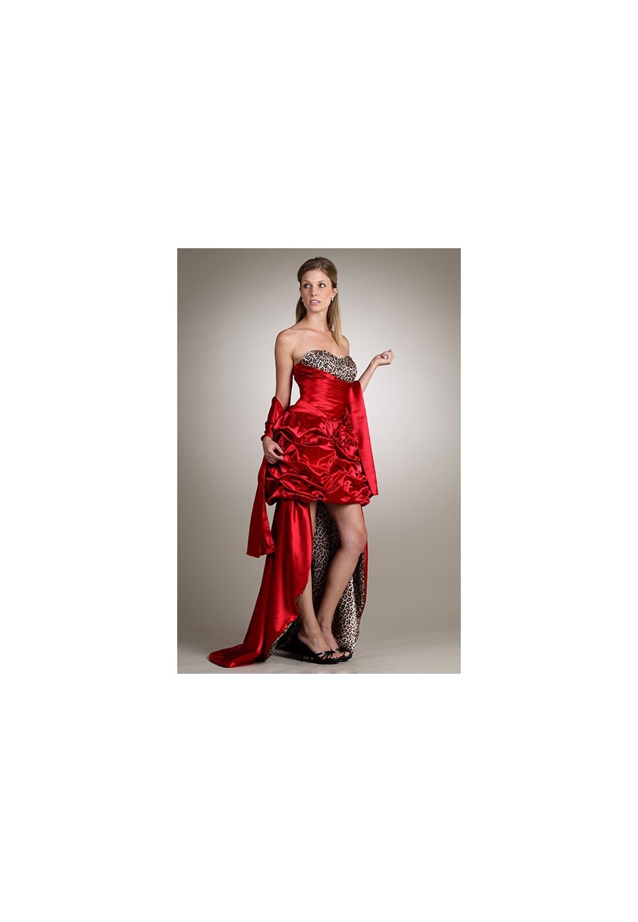 Robes > Robes de Bal > robe courte en satin rouge et lÃ©opard avec ...