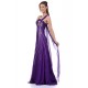 Robe longue de satin mauve appliqué paillette papillon 