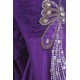 Robe longue de satin mauve appliqué paillette papillon 