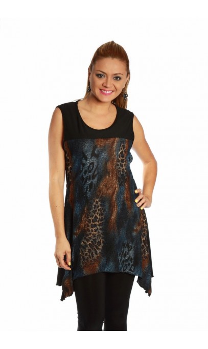 Sleeveless tunic blue leopard print with pointe