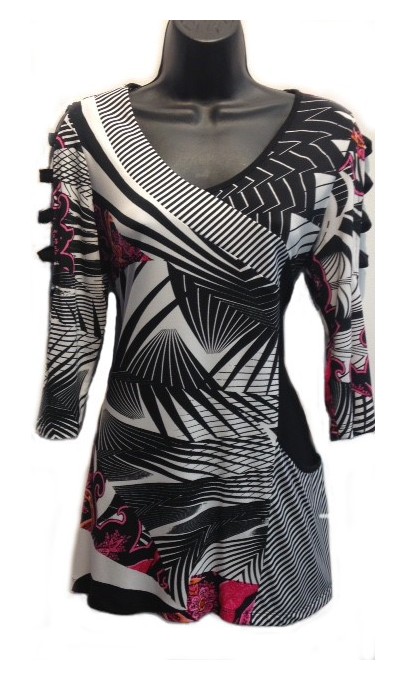 Black tunic, white & pink button Modes Crystal Fashion - Boutique Isla Mona